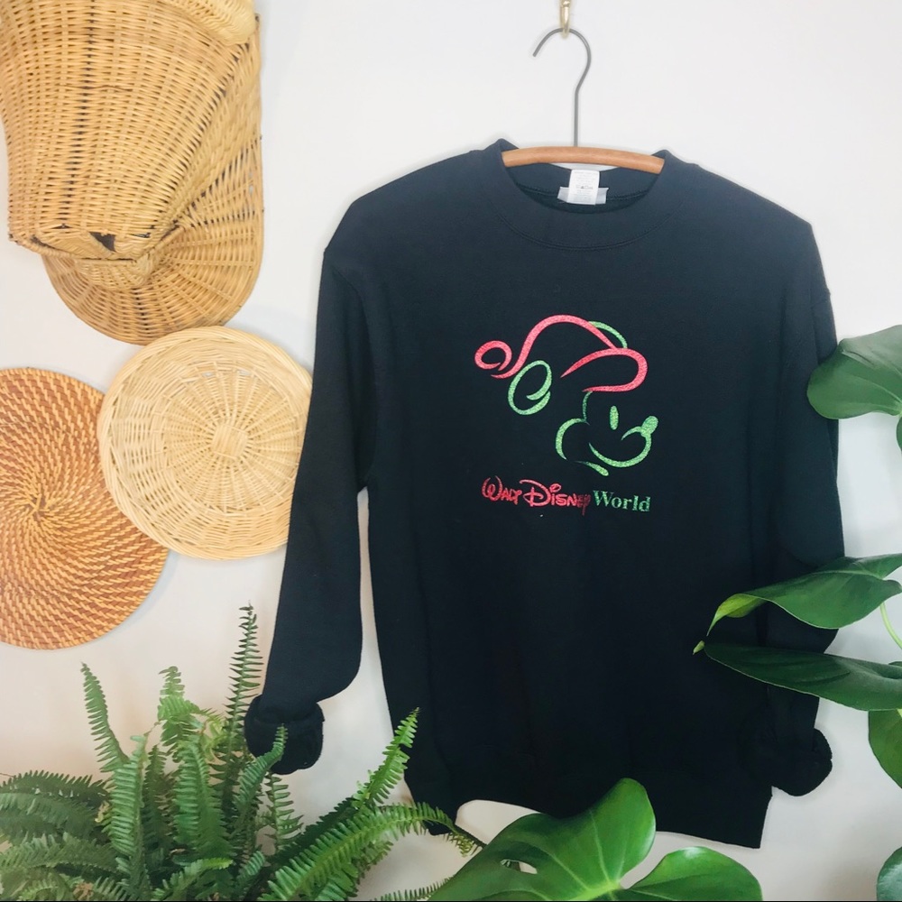vtg 90s vsco Christmas glitter Mickey Sweatshirt - Picture 3 of 6